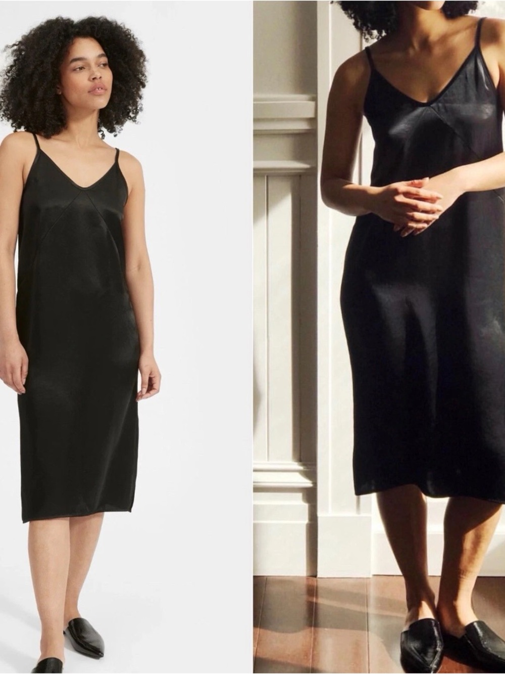 Everlane Party Slip Dress Black Satin Midi Size 2 Small